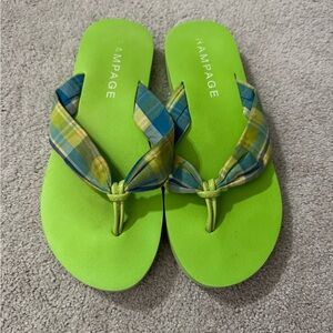 Rampage Flip Flops Green and blue plaid Size 8